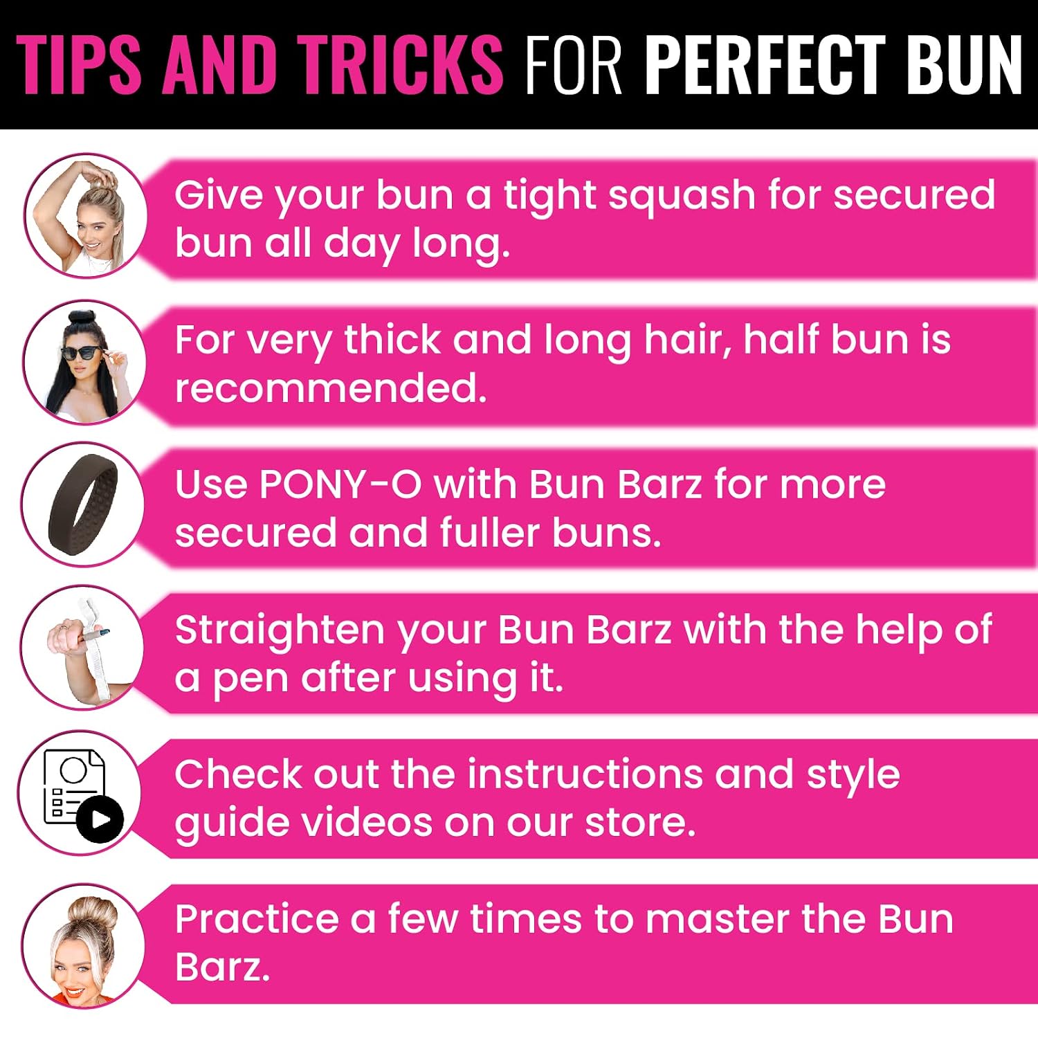 PONY-O Ponytail Holder BUN BARZ – 2 Pack Original Patented No Damage Donut Hair Bun Maker – Hair Bun Alternative Pony Tail Accessory for Easy Hair Styling, Ballet Buns – Black