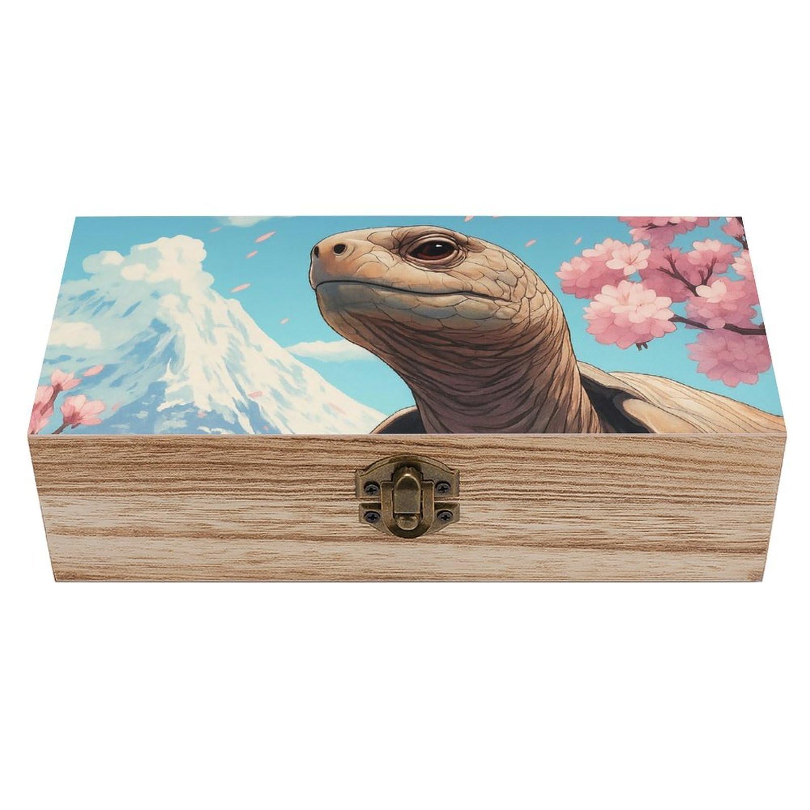 SMAZDFXX Turtle Cherry Blossom And Mountain Wooden Storage Box Multipurpose Decorative Box for Jewelry Photo Home Decor