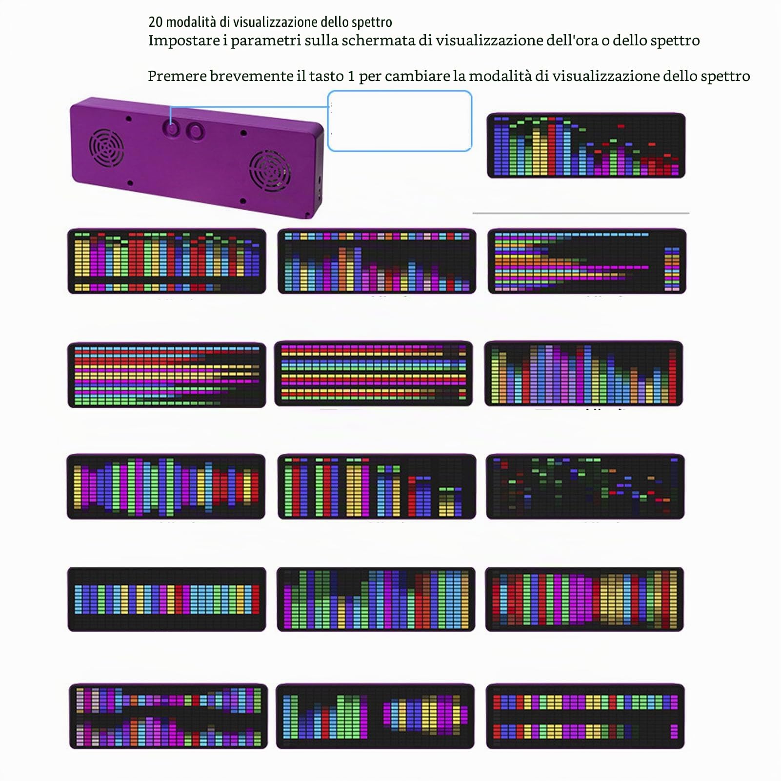 Analizzatore di Spettro Musicale LED RGB, Display VU Meter, Alimentato USB, Wireless, per Analizzatore di Ritmo