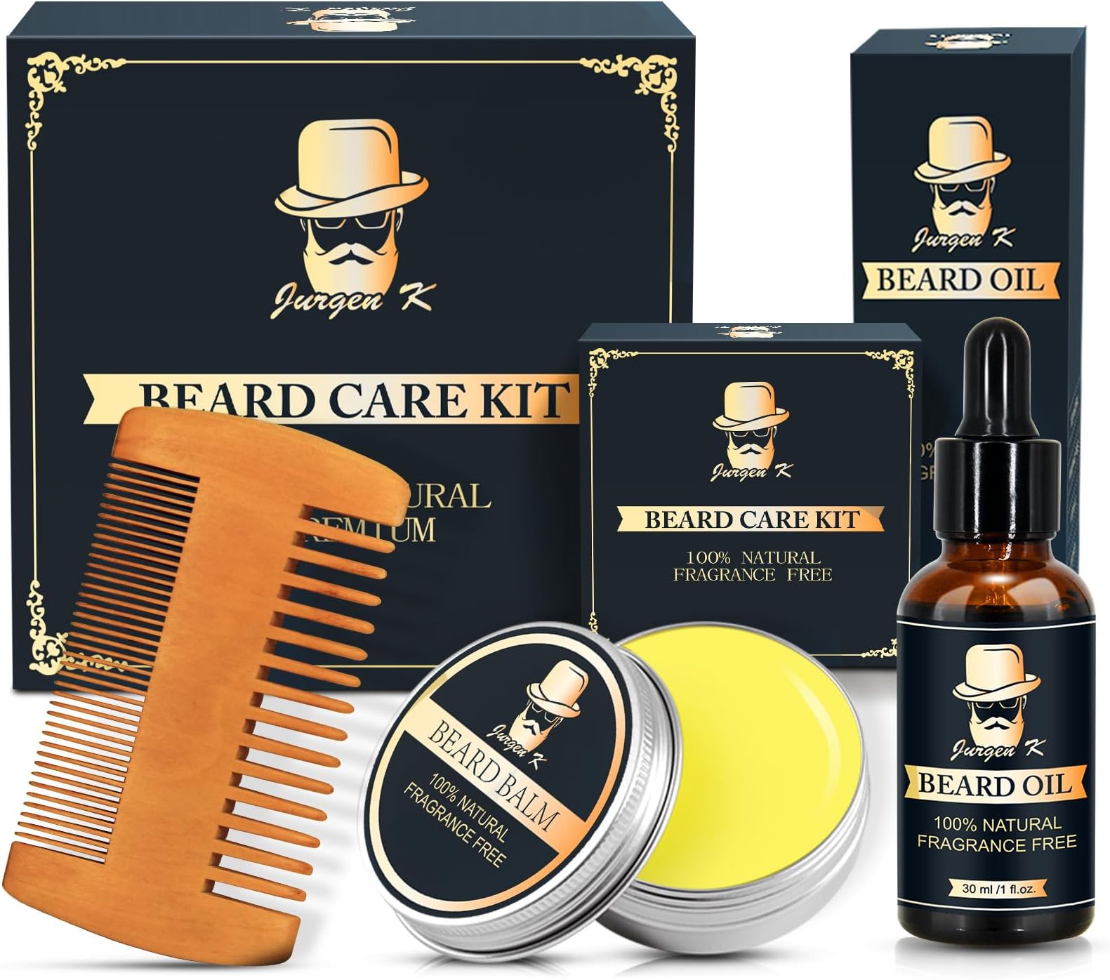 Beard Kit w/Beard Oil, Beard Balm, Beard Comb, Men's Daily Grooming & Care, Moisturize & Soften Facial Hair, Christmas & Birthday Gifts for Men Husband Boyfriend Dad, Stocking Stuffers for Adult Men