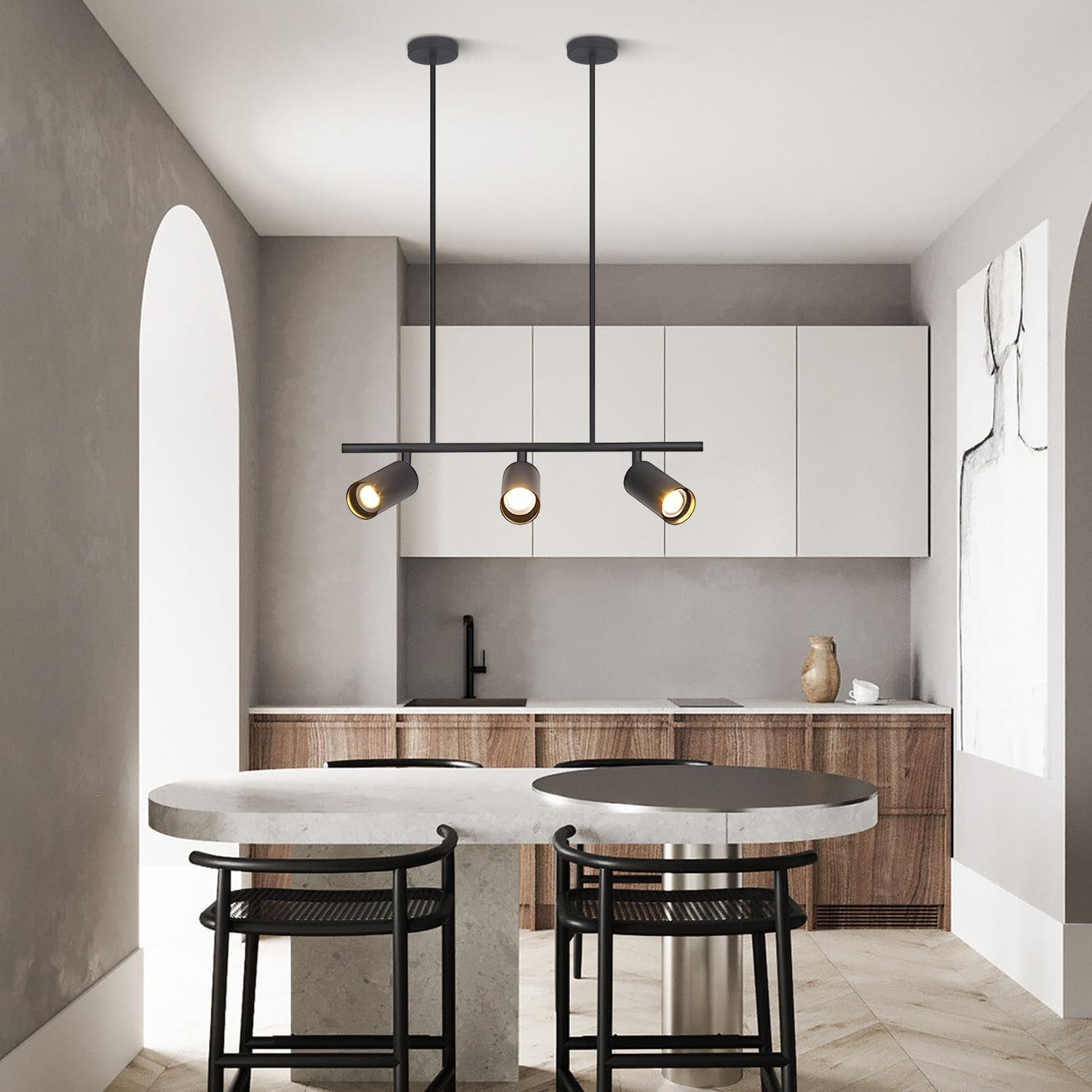 BOKT Modern 3-Light Hanging Track Lighting Fixture Black Metal Track Lights Kit Mid Century Industrial Ceiling Spot Lights Indoor Adjustable Vanity Pendant Track Lighting