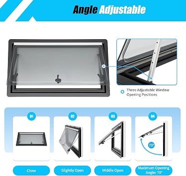 JINPRDAMZ Caravan Side Window, Motorhome Showcase, Camper Motorhome Window, Push Up, Hinged Window with Blackout Glass and Insect Protection for Caravans, 700 x 400 mm, Black