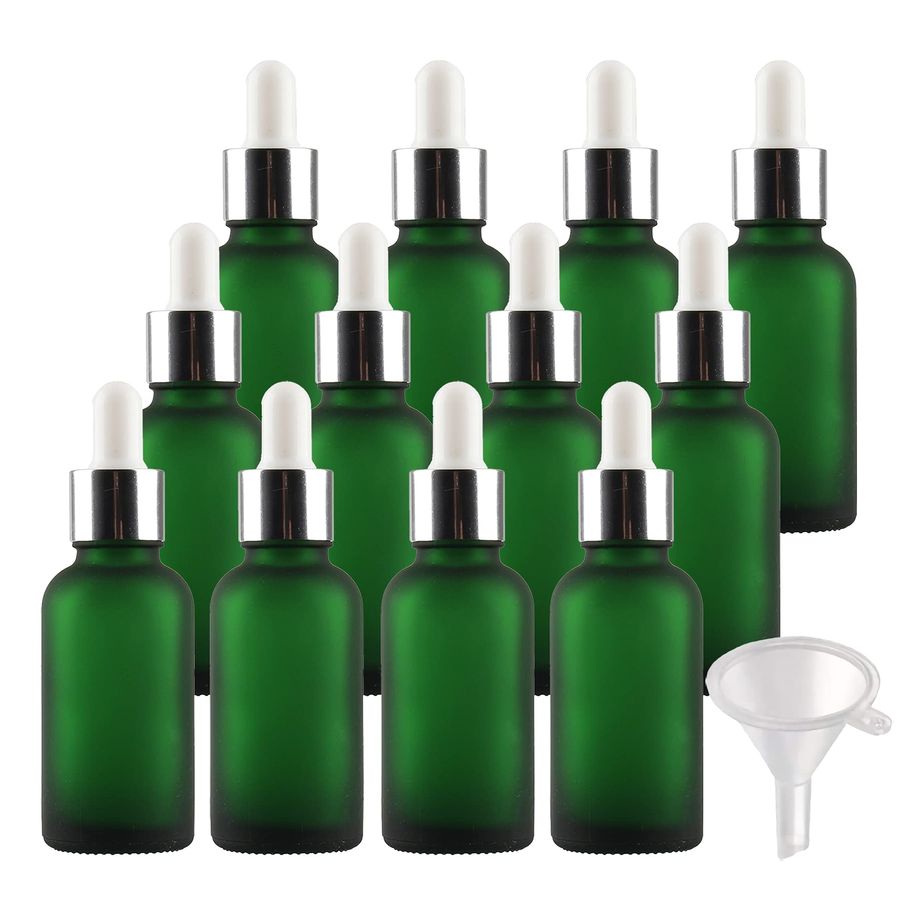 24 Pezzi Verde Opaco Bottiglie Contagocce in Vetro 30 ml, Ambra Vuoto Flaconi con Pipetta Contagocce d'argento, per Olio Essenziale, Aromaterapia con Imbuti
