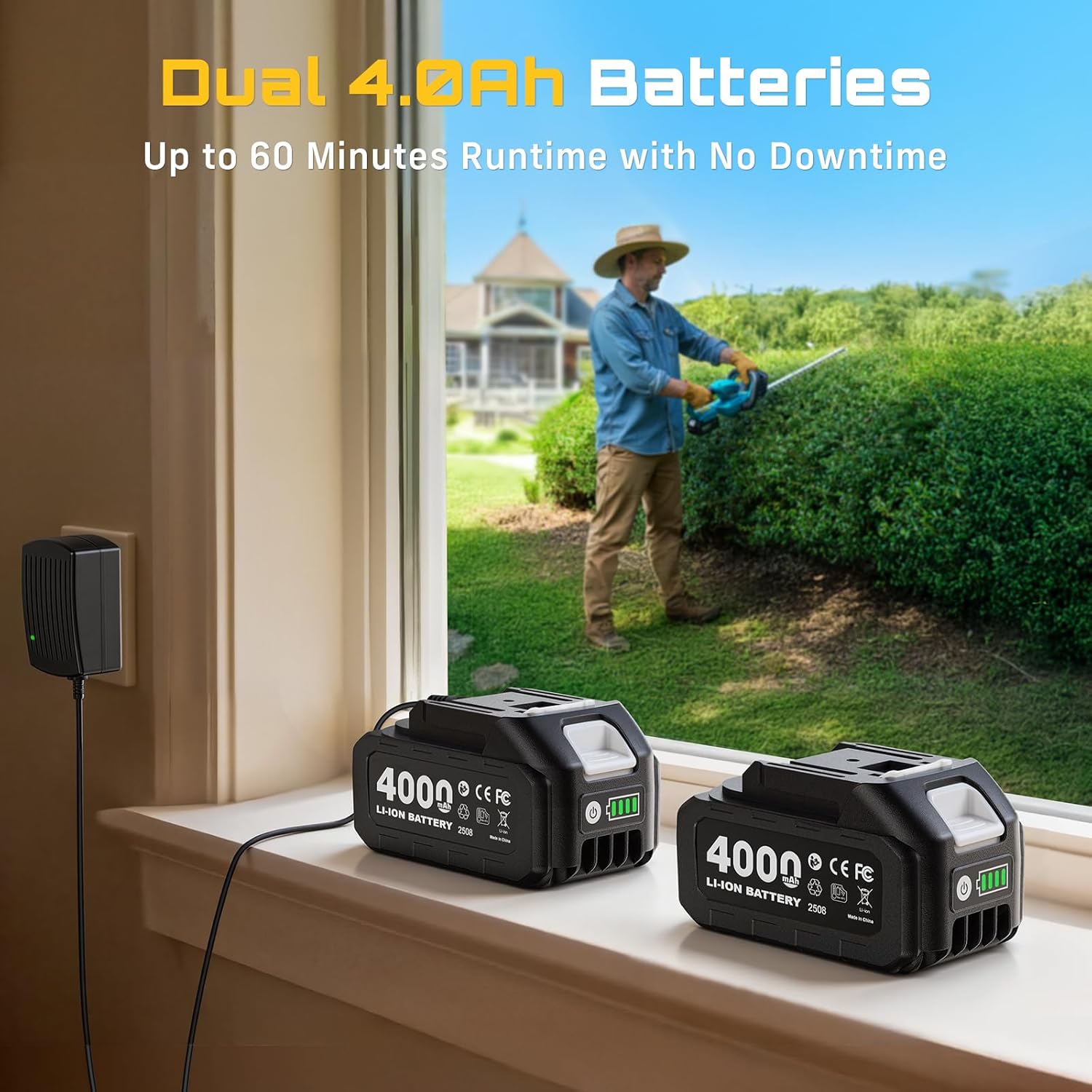 SEESII Cordless Hedge Trimmer for Garden: Electric Handheld Bush Trimmer+SEESII 2-in-1 Pole Pruning Shears: 1.6" Cutting Diameter Cordless Electric Pole Pruners