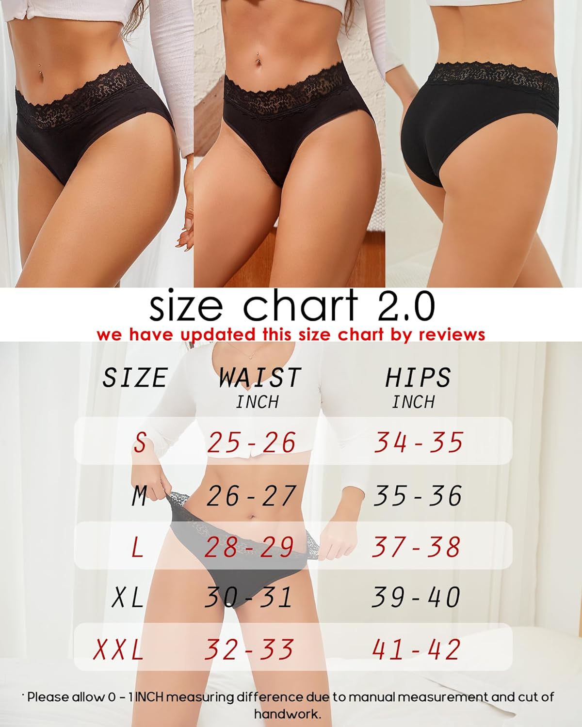 ROSYCORAL Cotton Underwear for Women Lace Trim Briefs Soft Low Rise Ladies Stretchy Hipster Bikini Panties 5 Pack - Image 6