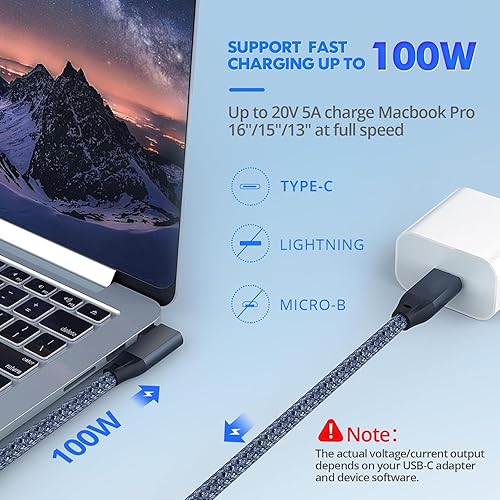 Miniatura 2 de UseBean Cable USB C a USB C de 100 W, 6.6 pies (paquete de 2), USB 3.2 Gen2 Gen2x2 de ángulo recto de transferencia de datos de 20 Gbps y carga