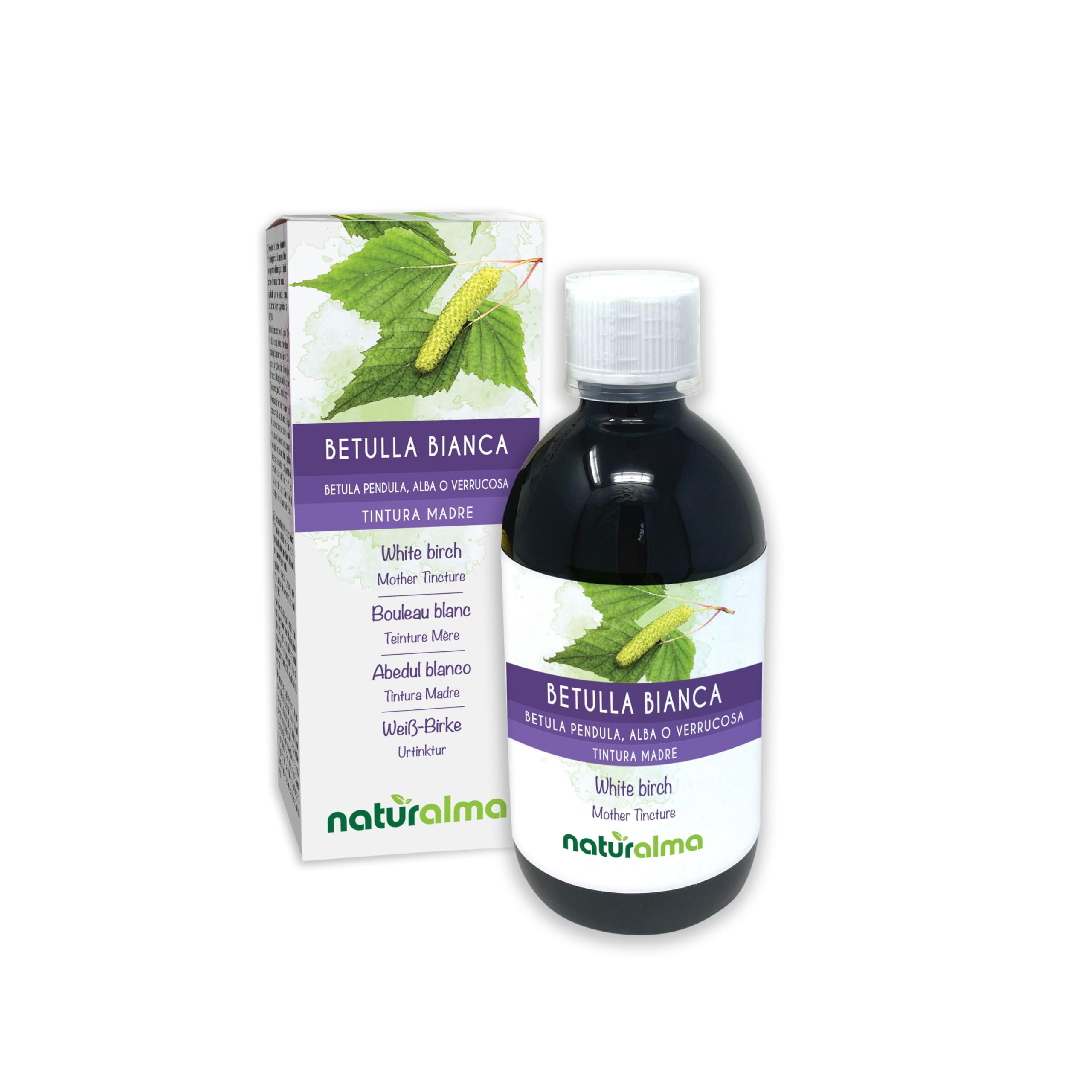 Abedul blanco (Betula pendula, alba o verrucosa) hojas Tintura Madre sin alcohol Naturalma - Extracto líquido gotas 500 ml - Complemento alimenticio - Vegano