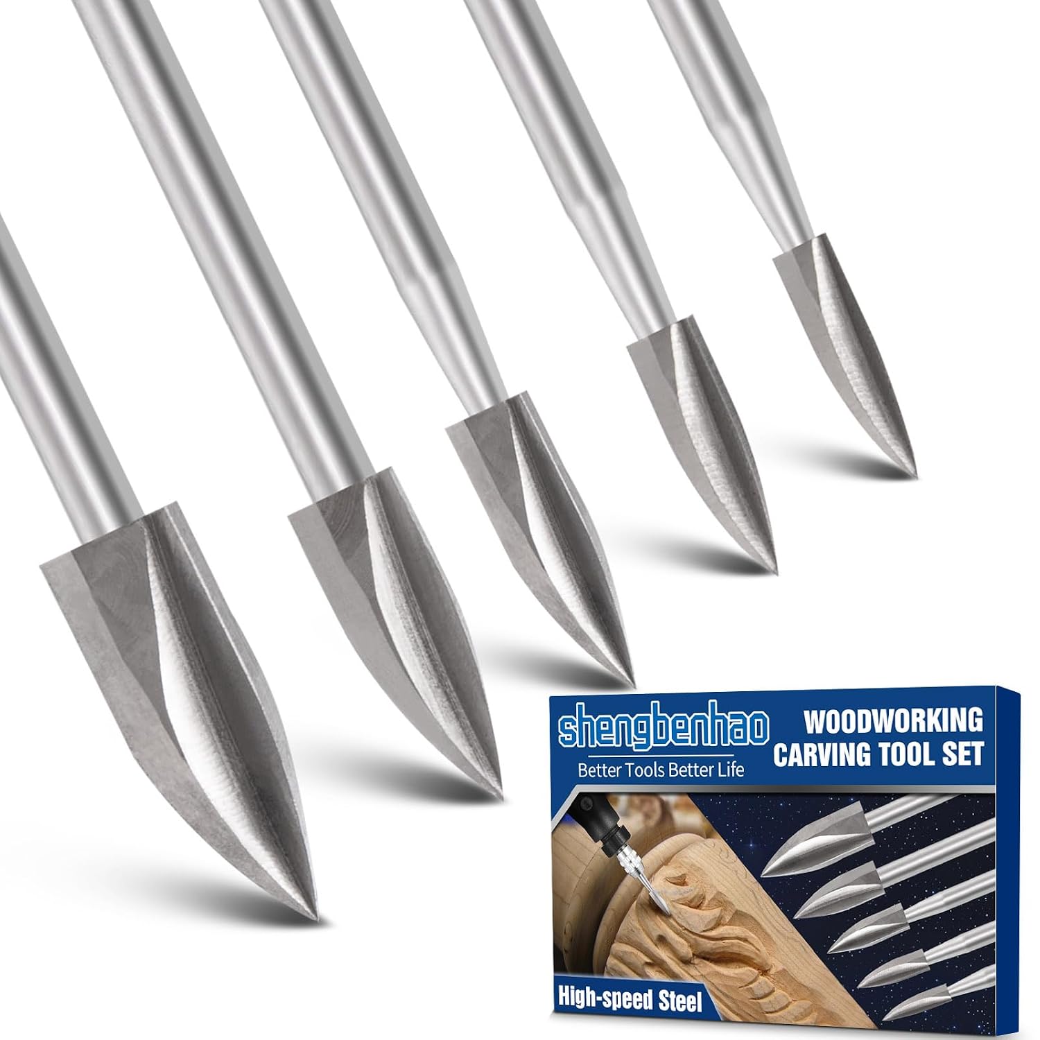 Wood Carving Drill Bits Set for Dremel Rotary Tool 5Pcs Engraving Drill Bits Woodworking Accessories with 1/8” Shank for DIY Woodcrafts Carving Engraving Grinding Drilling Micro Sculpture
