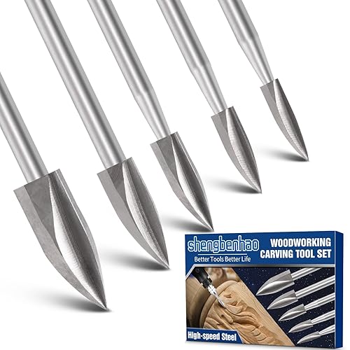 Miniatura 9 de Juego de brocas para tallar madera compatible con Dremel herramienta rotativa, 5 brocas de grabado, accesorios para herramientas de carpintería