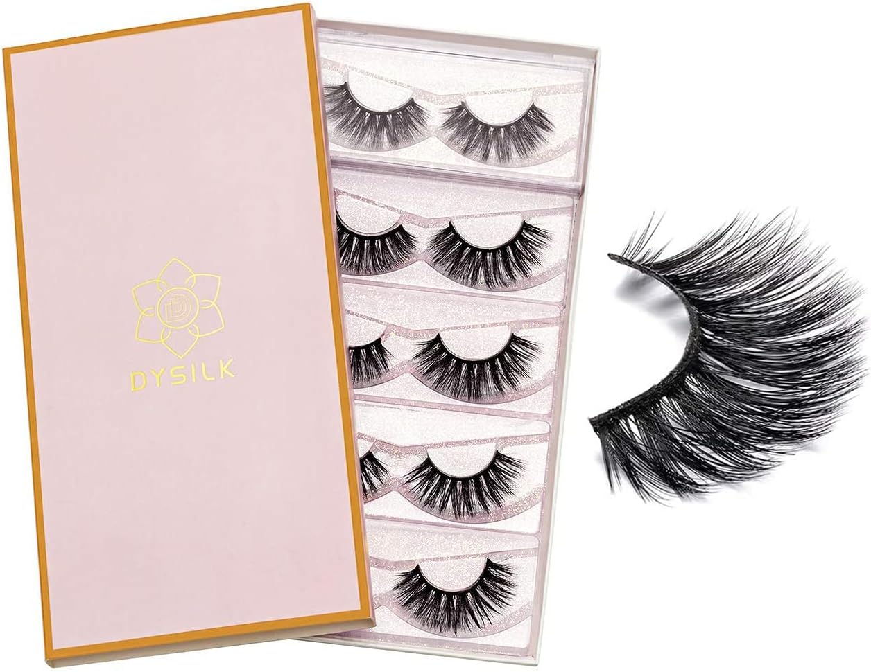 DYSILK Lashes False Eyelashes - Mink Lashes 5 Pairs 6D Faux Eyelash - Wispy Eyelashes Fluffy Strip Lashes Fake Eyelashes Reusable Lash Extension Kit | 15.5mm