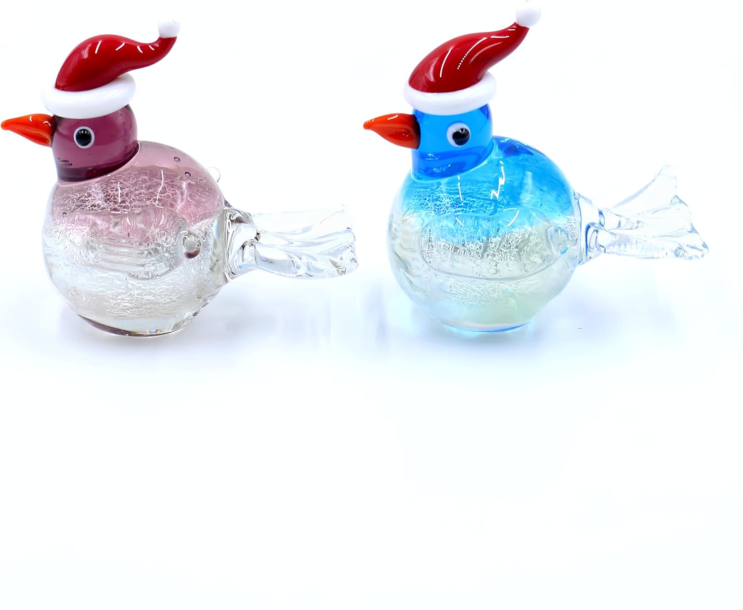 2¼'' Bird Couple Glass Figurines, 2pcs Handmade Glass Miniature Figurines, Set of Creative Christmas Small Hand Blown Glass Collectibles and Gifts - 2Ca2s1