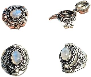 Natural Rainbow Moonstone Ring, Poison Box Ring, Oval ~ Gemstone Ring, Compartment Box Ring, Moonstone Jewelry, June Birthstone Ring, Openable Poison Ring, Vintage Box Ring, Poison Ring, Healing Ring, Locket Ring, Blue Flash Ring, Handmade Gemstone Jewelry, 925 Sterling Silver Plated