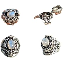Natural Rainbow Moonstone Ring, Poison Box Ring, Oval  Gemstone, Moonstone Jewelry, June Birthstone, Openable Locket, Blue Flash Stone