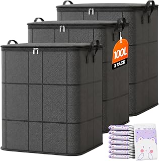 210L 3Pack Spacious Moving Storage Bin, XXL Foldable Storage Bag with Reinforced Handles, Portable Moving Storage Bags for Bedroom, Closet, Clothing, Comforter，3：M:100L