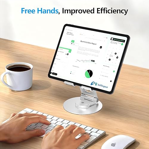 Miniatura 6 de Swivel Tablet Stand, Aluminum Portable 360°Rotating Adjustable Tablet Holder for All 4-12.9’’ iPad Surface Samsung Phone Tablet Kindle E-Reader and