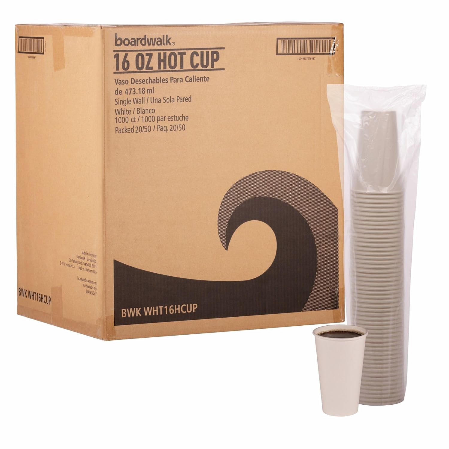 Boardwalk Paper Hot Cups, 16 oz, White, 20 Cups/Sleeve, 50 Sleeves/Carton