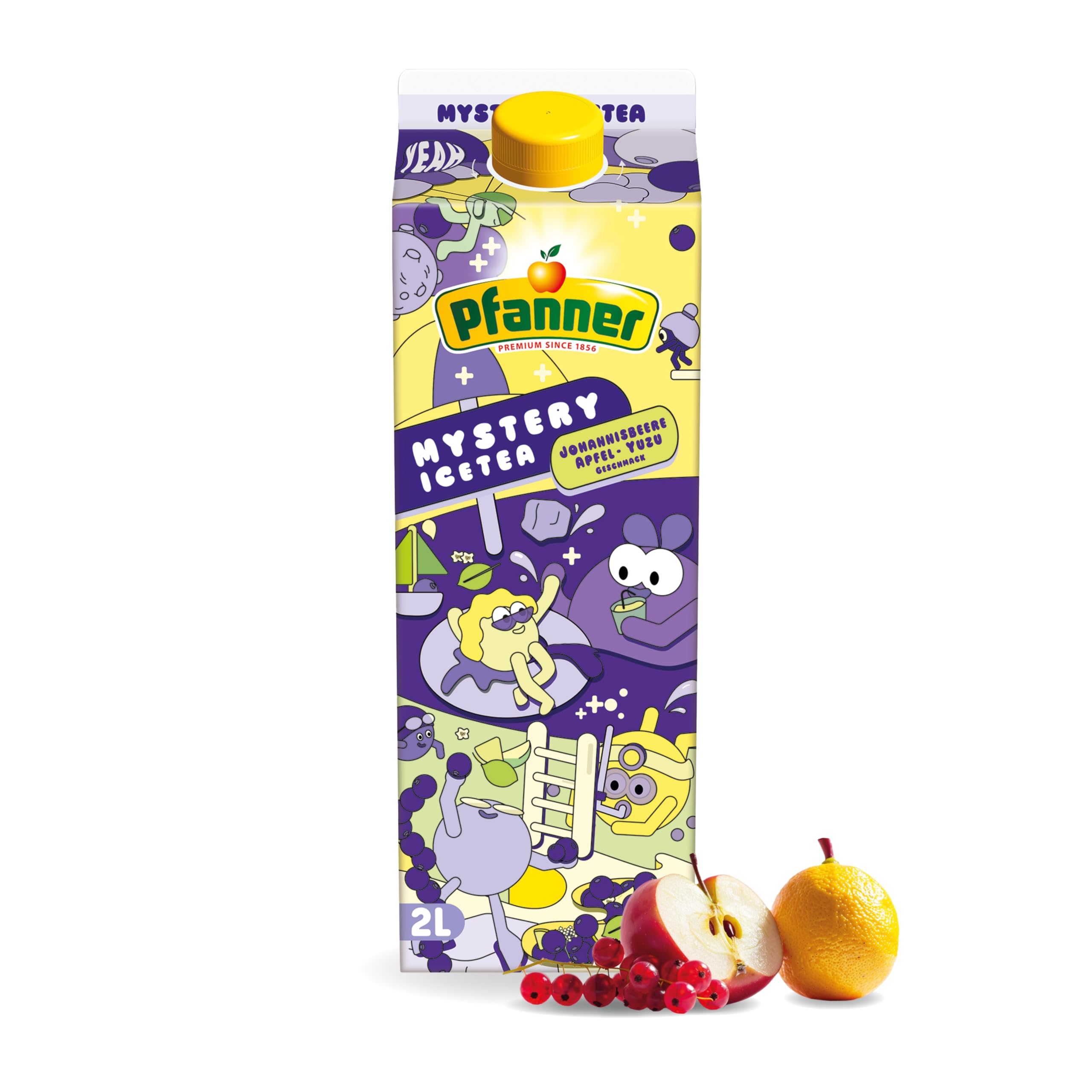 Pfanner Eistee Mystery Johannisbeere Apfel Yuzu – 1 x 2 l Ice Tea - direkt aufgebrühter Tee – Eistee-Karton (Packung mit 12)