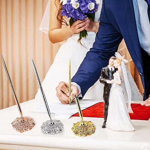 Miniatura 6 de Pluma redonda hueca titular de la pluma de firma conjunto para boda nupcial, plata