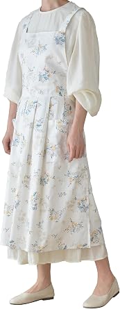 Girls Women Pleated Cotton Printed Aprons Home Kitchen Garden Art Painting Pinafore Florist Slit Dress
