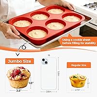 Vista 3 de Molde para magdalenas jumbo, molde grande de 3.5 pulgadas de 6 tazas de silicona para magdalenas jumbo para hornear, molde antiadherente de silicona