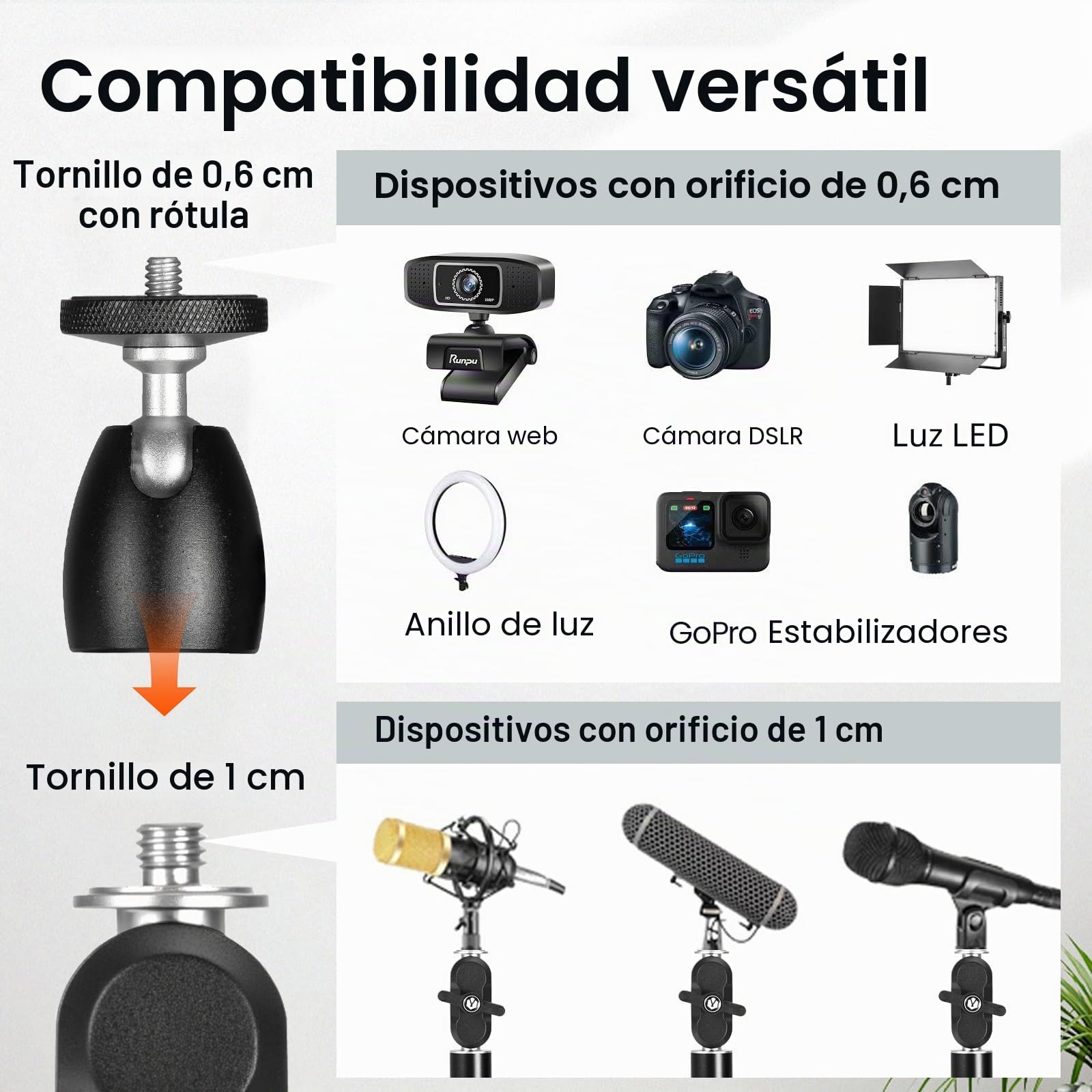 TARION Soporte de Cámara de Escritorio Cenital - Brazo Articulado Reforzado con Rótula, Abrazadera C y Tornillo 1/4'' para Fotografía TKA01-L (Versión Mejorada)