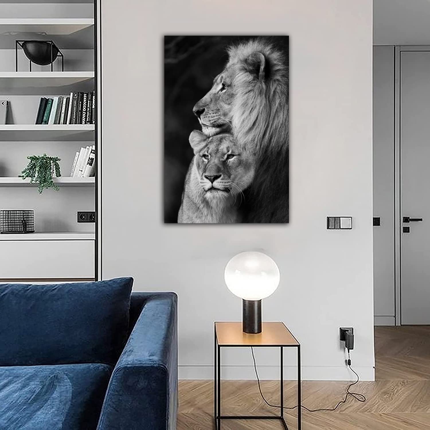 Tableau Toile Lion Et Lionne Noir Et Blanc - Art Déco - Sans Cadre Ou Avec Cadre