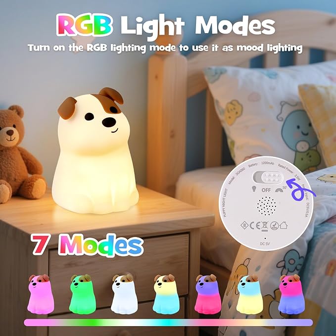 Lámpara de Noche Squishy Puppy con Modo RGB y Control Táctil Recargable miniatura 3