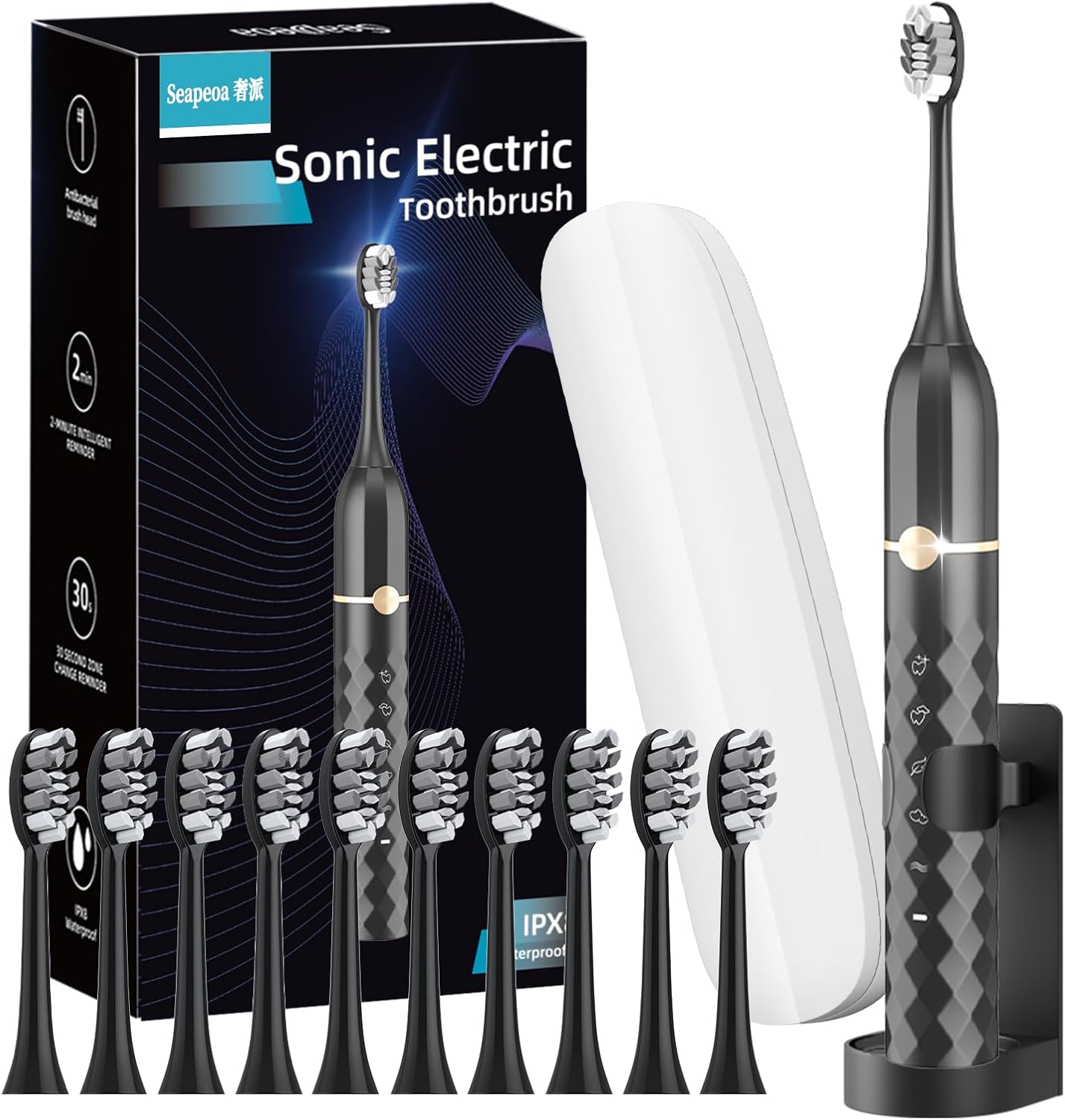 Electric Toothbrush Set, Equipped with 10 Brush Heads and Travel case, IPX8 Waterproof, 2-Minute Timer, 42000 high-Frequency Vibrations, 5 Modes, The First Choice for Gift Giving Electric Toothbrush Set, Equipped with 10 Brush Heads and Travel case, IPX8 Waterproof, 2-Minute Timer, 42000 high-Frequency Vibrations, 5 Modes, The First Choice for Gift Giving