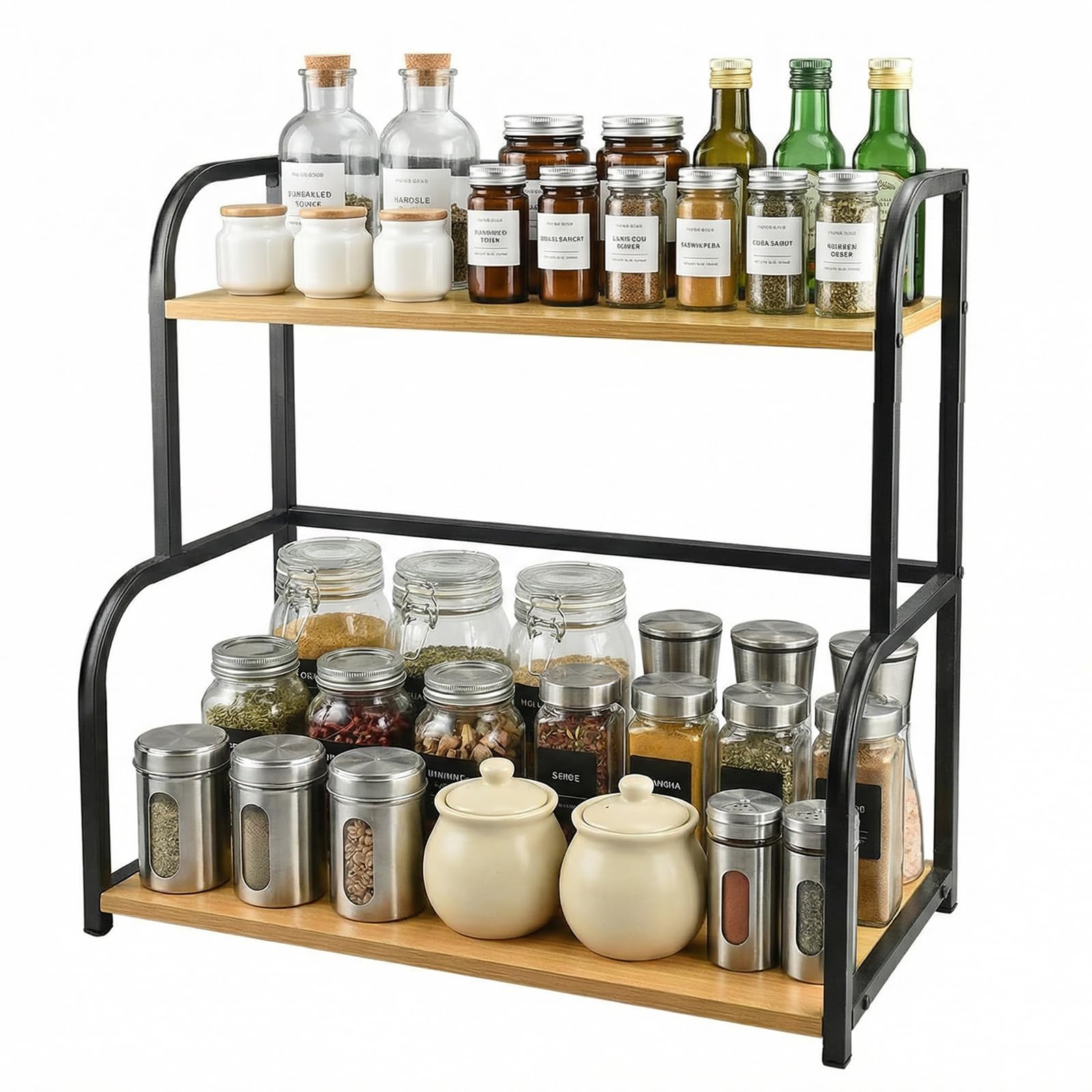 wiksite Spice Racks Organiser - 2 Tier Cupboard Countertop Storage Organizer Kitchen Shelf Organiser Coffee Bar Station Accessories Shelves Desktop Organizer for Kitchens, Dining Rooms, Offices