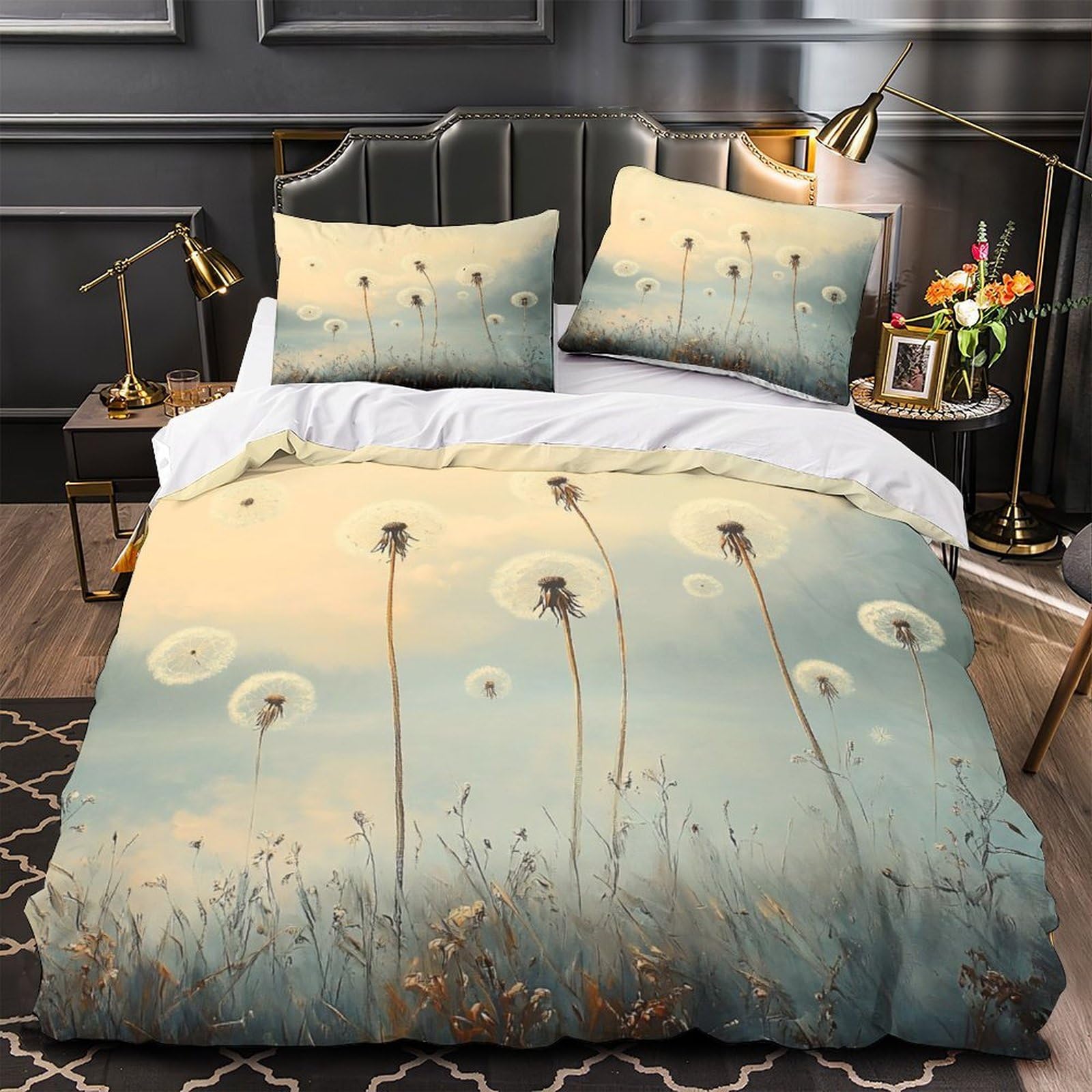 Parure de lit pissenlit pour chambre d'ado : ambiance confort 3D effet nature