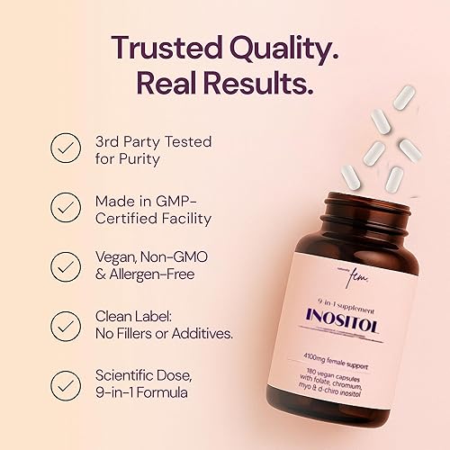 Miniatura 9 de QSTA Suplemento de mio-inositol y D-Chiro inositol para mujeres 4100 mg (proporción 40:1) - Soporte hormonal y metabólico 9 en 1 con folato