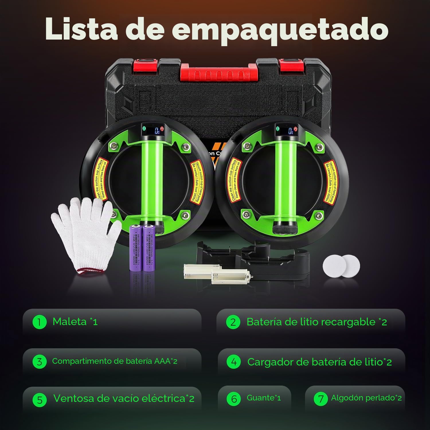 Bonvoisin Ventosa Eléctrica para Azulejos 160kg/350lbs para Vidrio (EU) | Potencia De Succión 350LBS/160KG, Manómetro Visible, 2 Baterías 2000mAh, Paquete De 2, Funcionamiento Un Solo Botón