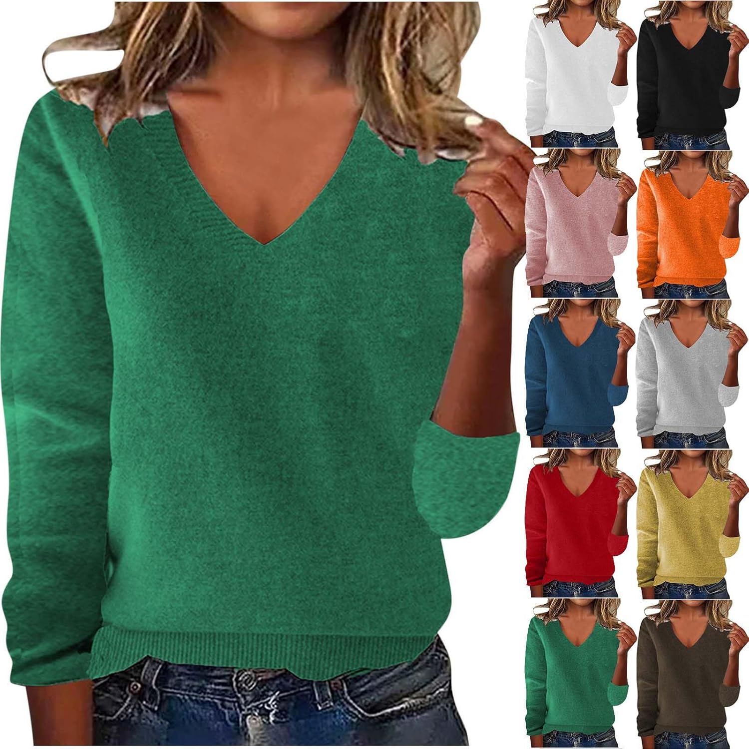 Womens Classic V Neck Cashmere Sweaters Cozy Warm Knit Pullover Sweater Cute Basic Long Sleeve Jumper Fall Winter