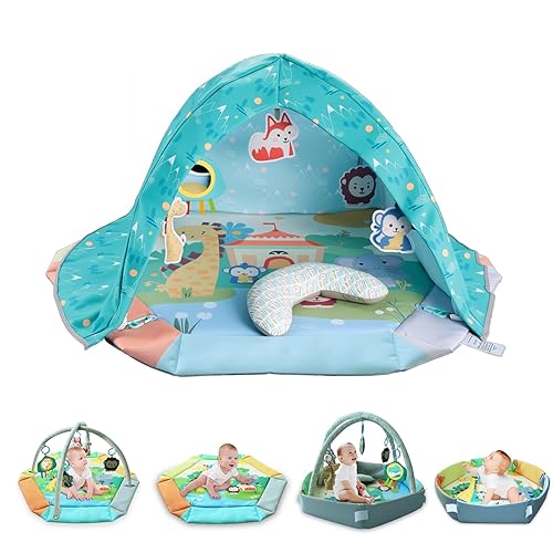 Tapete 8 en 1, tapete de juego para bebé niña con tienda de campaña, almohada, 5 juguetes desmontables para el desarrollo basado en escenarios,