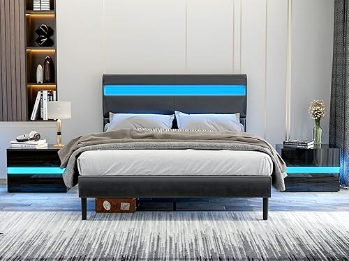 Miniatura 6 de Mesitas de noche LED, mesita de noche con luces LED, moderna mesita de noche con cajones de alto brillo, mesa auxiliar para dormitorio y sala de