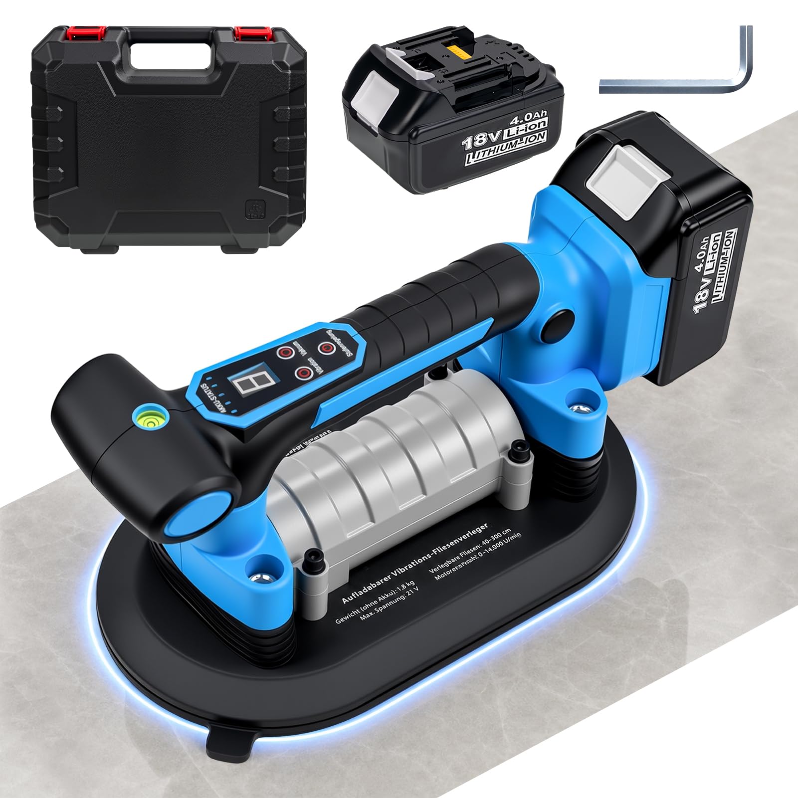 JUYLTOOL 2IN1 Akku Fliesenrüttler & 25CM Akku Saugheber für Makita Akku 18V | Fliesenrüttler mit 1x BL1840B Akku,9-Stufen Einstellung,220 KG Saugkraft,Fliesenvibrator für 3M Fliesen Wandfliesen