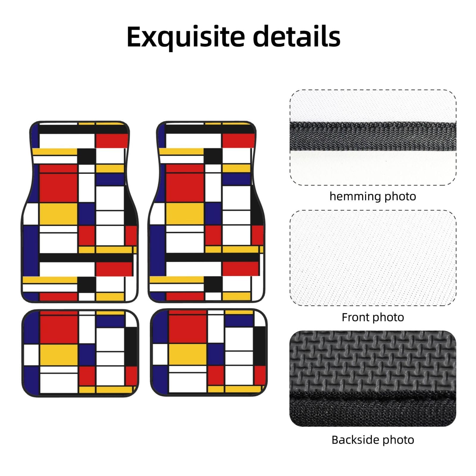 Künstlerische Farbkomposition im Mondrian-Stil, Rot, 4er-Set Auto-Fußmatten, Neopren-Fußmatten für Fahrzeuge, rutschfeste Auto-Fußmatten, Autozubehör