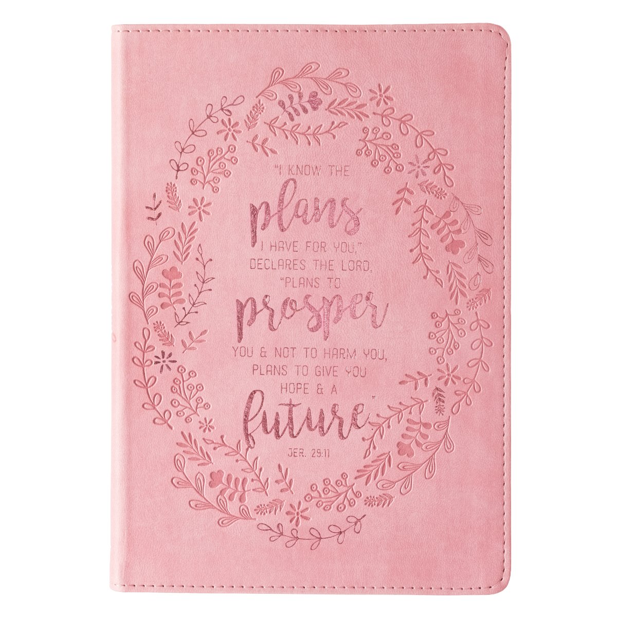 Christian Art Gifts Pink Faux Leather Journal | I Know The Plans Jeremiah 29:11 Bible Verse | Slim Line Flexcover Inspirational Notebook w/Ribbon Marker, 240 Lined Pages, 6 x 8.5 x .8 Inches