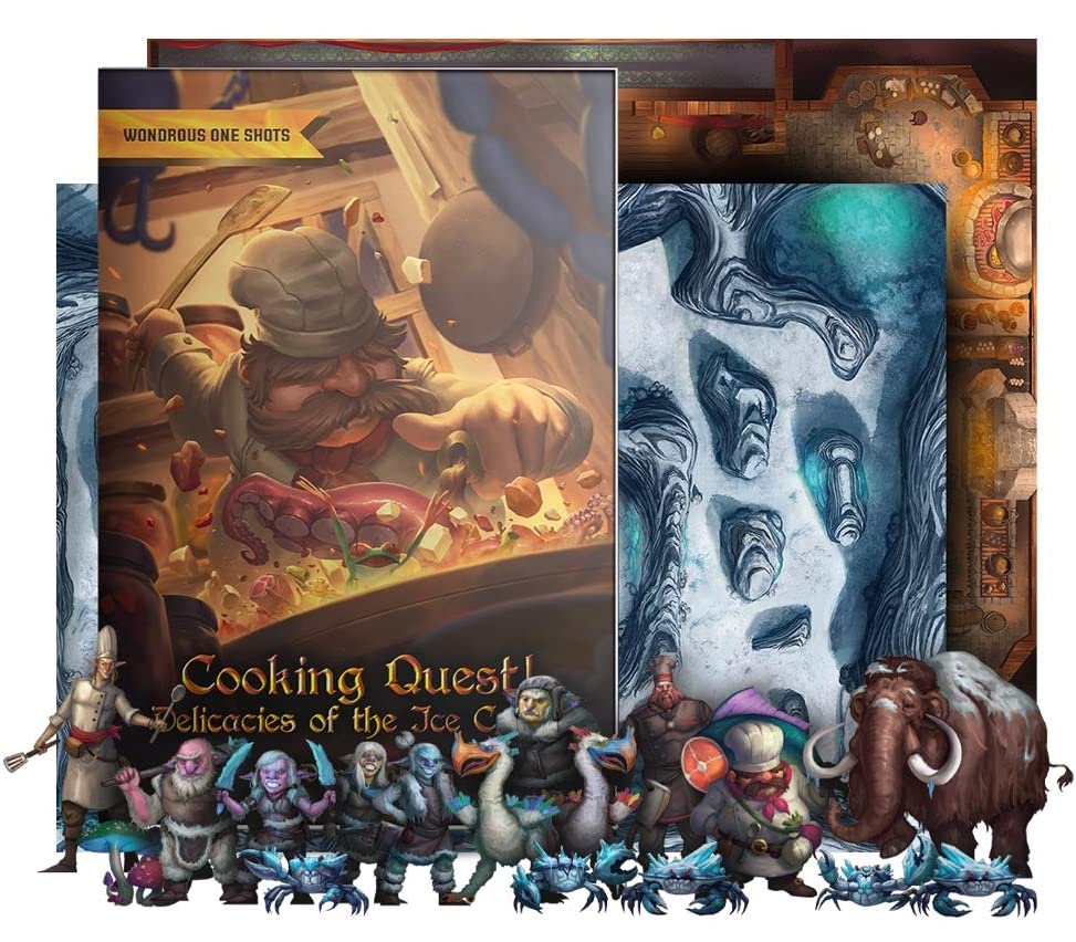 Dungeon In A Box Cooking Quest 2D Miniatures, DND Adventure Set with Skinny Minis, DND Acrylic Mini Figures, D&D Compatible Battle Map & DND Adventure Book