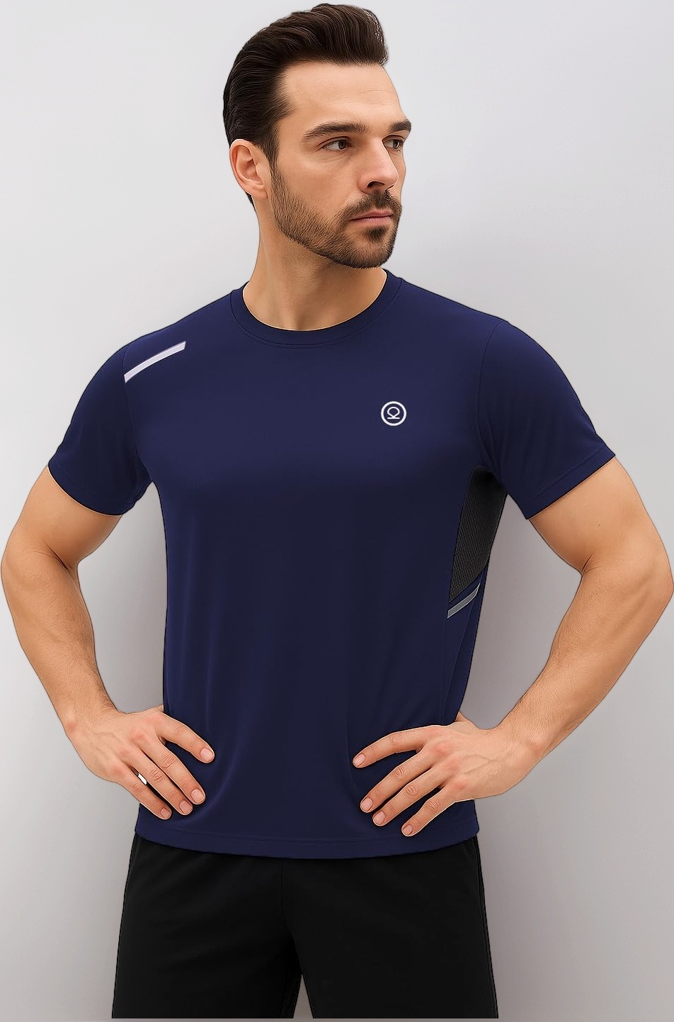 Men Polyester Solid Quick Dry Sports Gym T-Shirt Breathable Moisture-Wicking Half Sleeve Round Crew Neck Regular Fit Active Wear for Running and Training