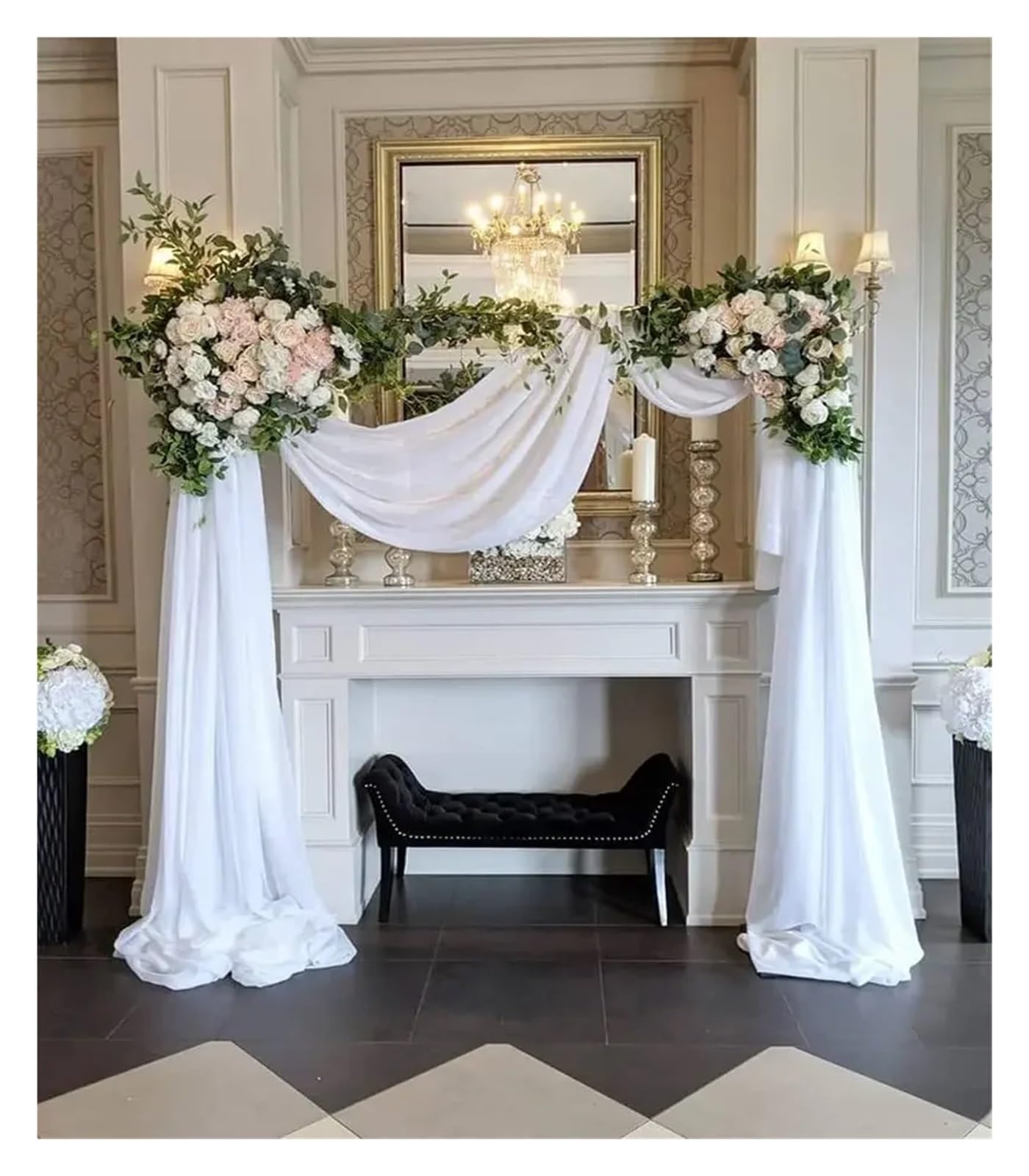 Chiffon-Drapierstoff für Hochzeitsbogen, transparenter Hintergrund für Zeremonie, Dekoration (schwarz, 70 x 800 cm), elegante Party-Dekoration, Hochzeitsvorhänge, Event-Styling, 2 Stück