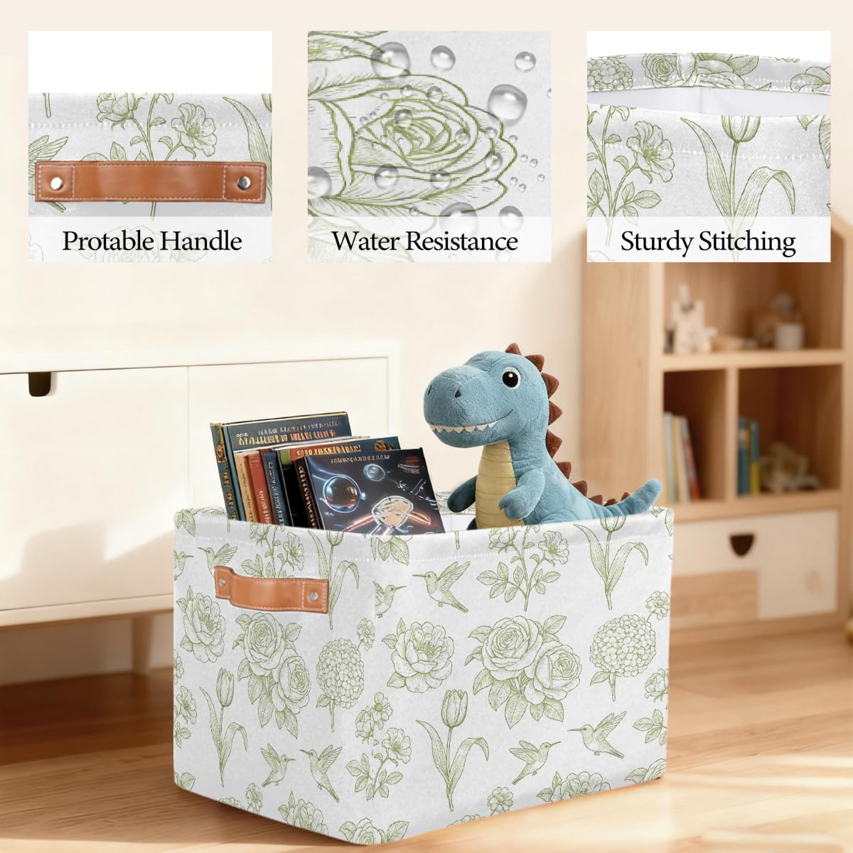 Line Art Rechteckiger Aufbewahrungskorb mit Ledergriffen, 2 Stück, faltbarer Stoff-Aufbewahrungskorb für Schrank, Badezimmer, Wohnzimmer, Büro, Spielzeug, Organizer, Wäschekorb