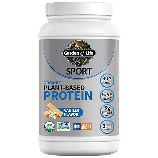 Garden of Life Organic Vegan Sport Protein Powder, Vanilla - Probiotics, BCAAs, 30g Plant Protein for Premium Post Workout Recovery - NSF Certified, Keto, Gluten & Dairy Free, Non GMO 19 Servings