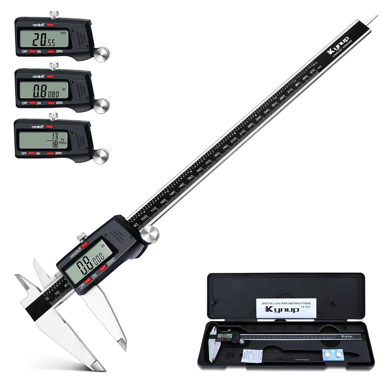 Kynup Micrometer Caliper Tool, 12Inch Digital Caliper, Vernier Caliper with Stainless Steel, Large LCD Screen, Auto - Off Feature, Inch Metric Fraction Conversion