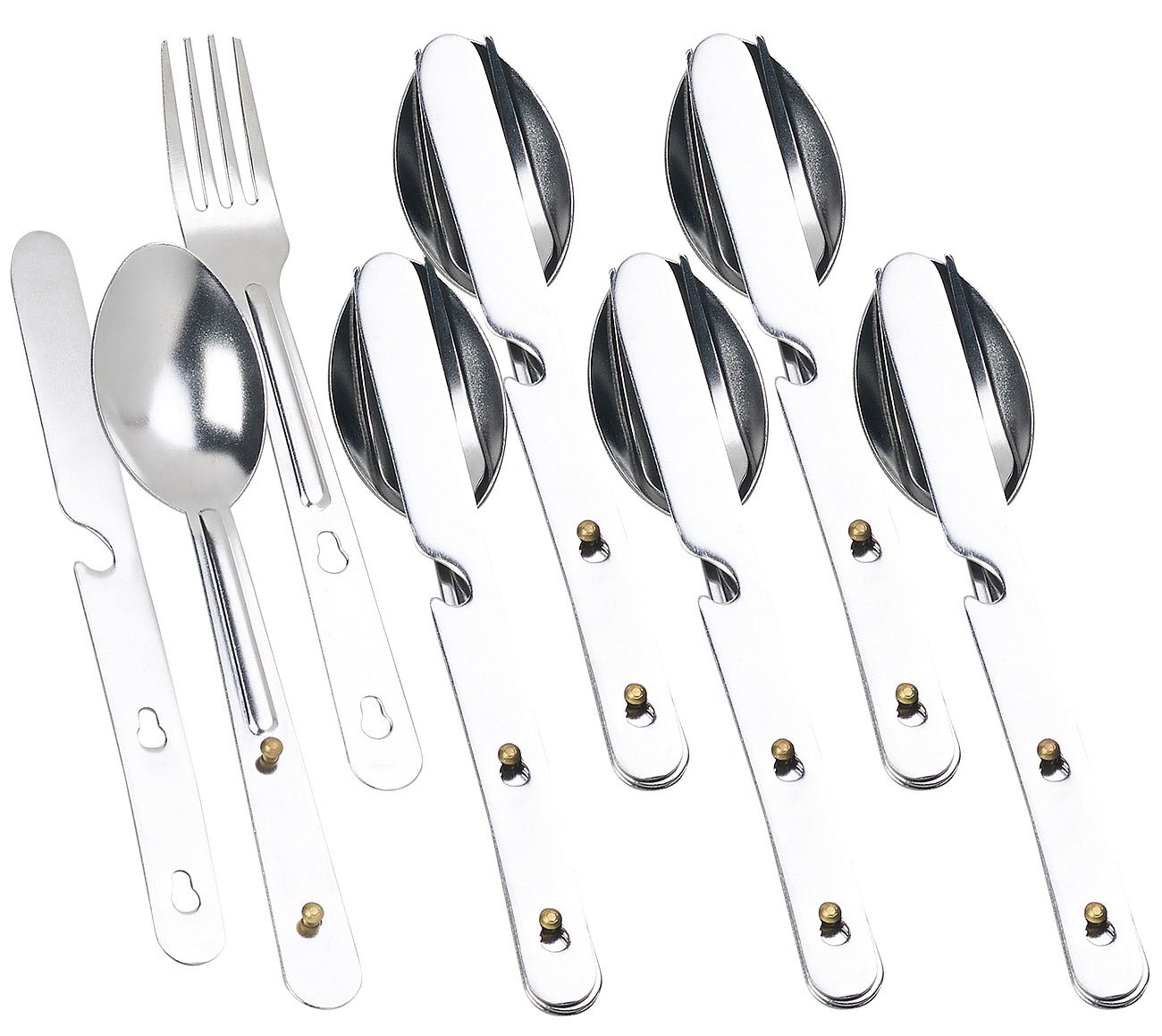 Semptec Urban Survival Technology Messer-Löffel-Gabel-Sets: 18-teiliges Edelstahl-Camping-Besteck mit Gabel, Löffel & Messer (Besteck-Reiseset, Reise-Sets)