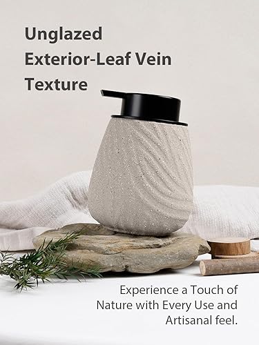 Miniatura 7 de Dispensador de jabón de manos de cerámica de 14 onzas para baño y cocina, bomba líquida recargable con diseño antigoteo, estilo moderno de granja