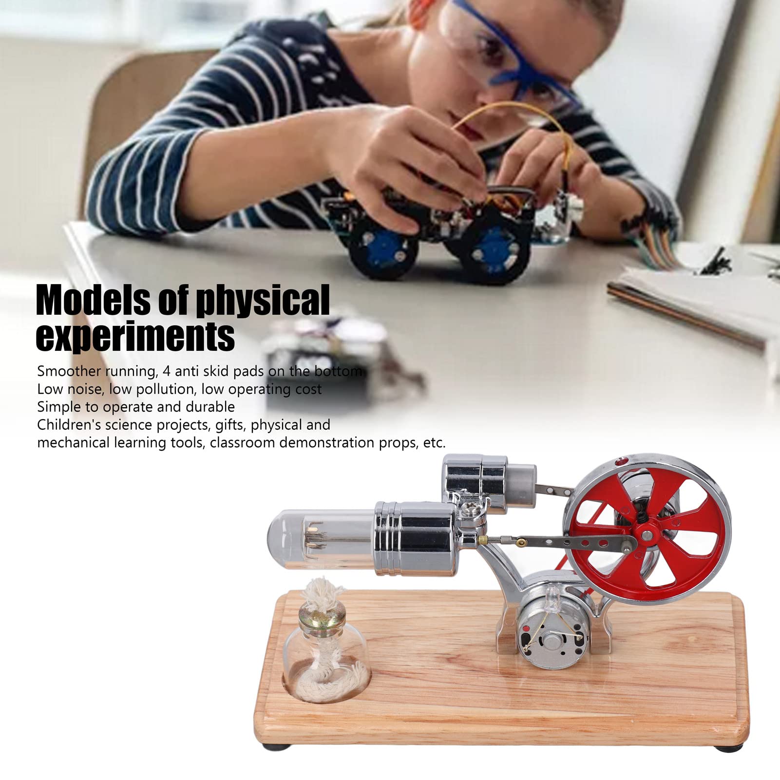 Stirlingmotor-Modellbausatz, Dampfmaschine Stirlingmotor, Einfach zu Bedienende Mehrzweck-Edelstahl-Zinklegierung Lernspielzeug für Physik-Experimente Kinder und Technikbegeisterte