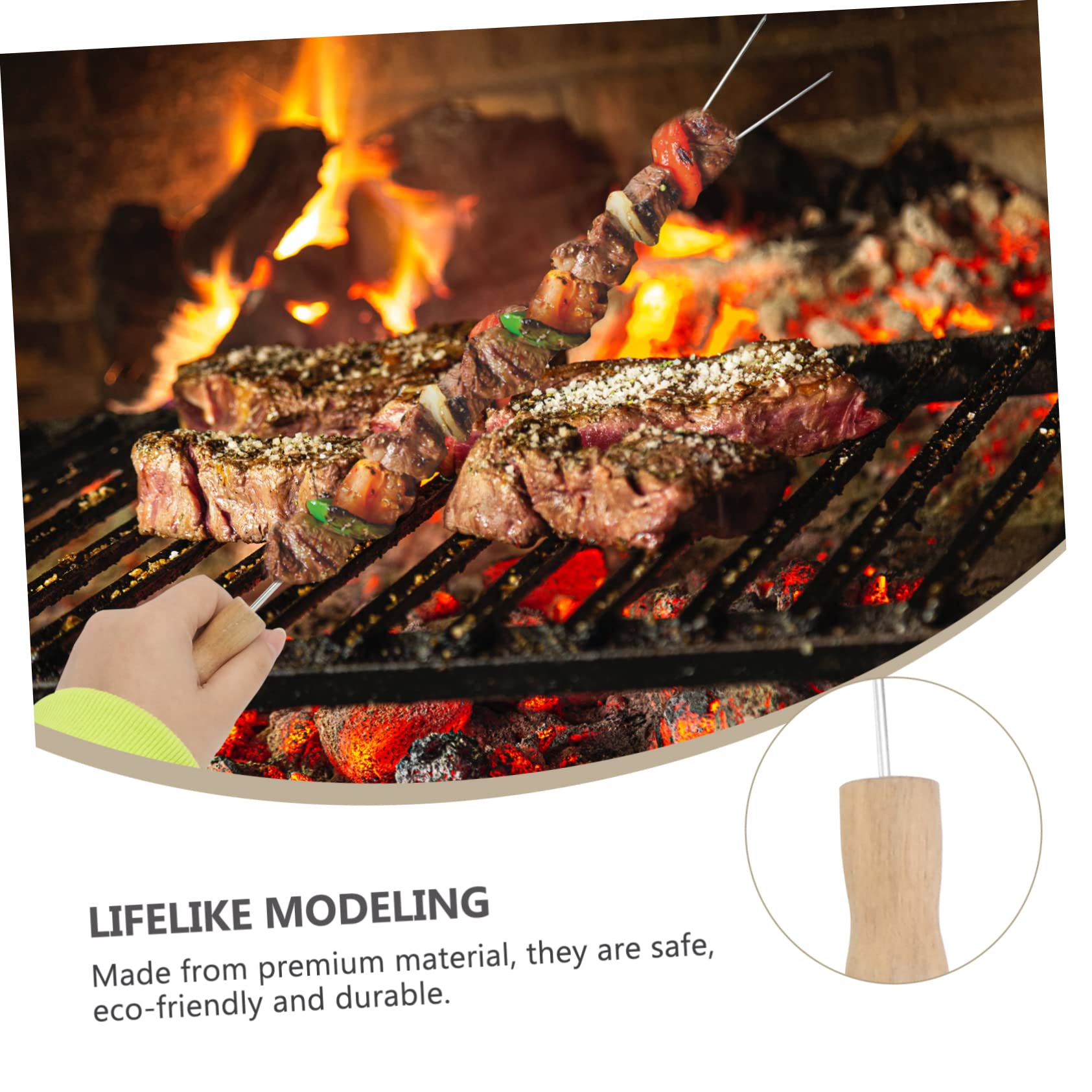 BESTonZON 15 Pezzi Forchette per Barbecue con Legno Strumenti Riutilizzabili Inossidabile per Grigliate e Facili da e Resistenti