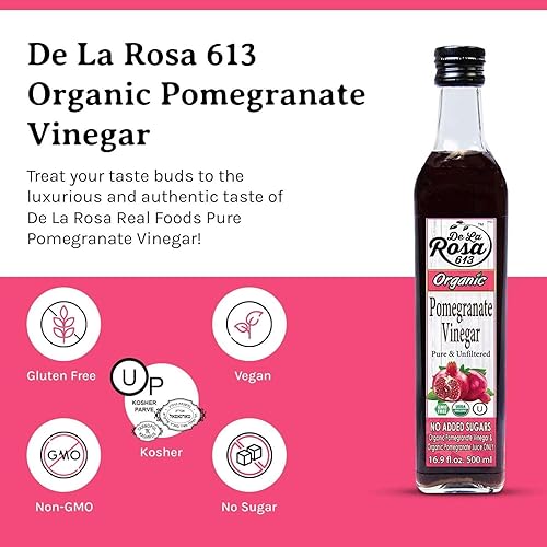 Vista 12 de Vinagre orgánico de granada 100% puro, de la rosa, 16.9 onzas, crudo y sin filtrar, vegano, sin gluten, kosher, ideal para ensaladas, aderezos