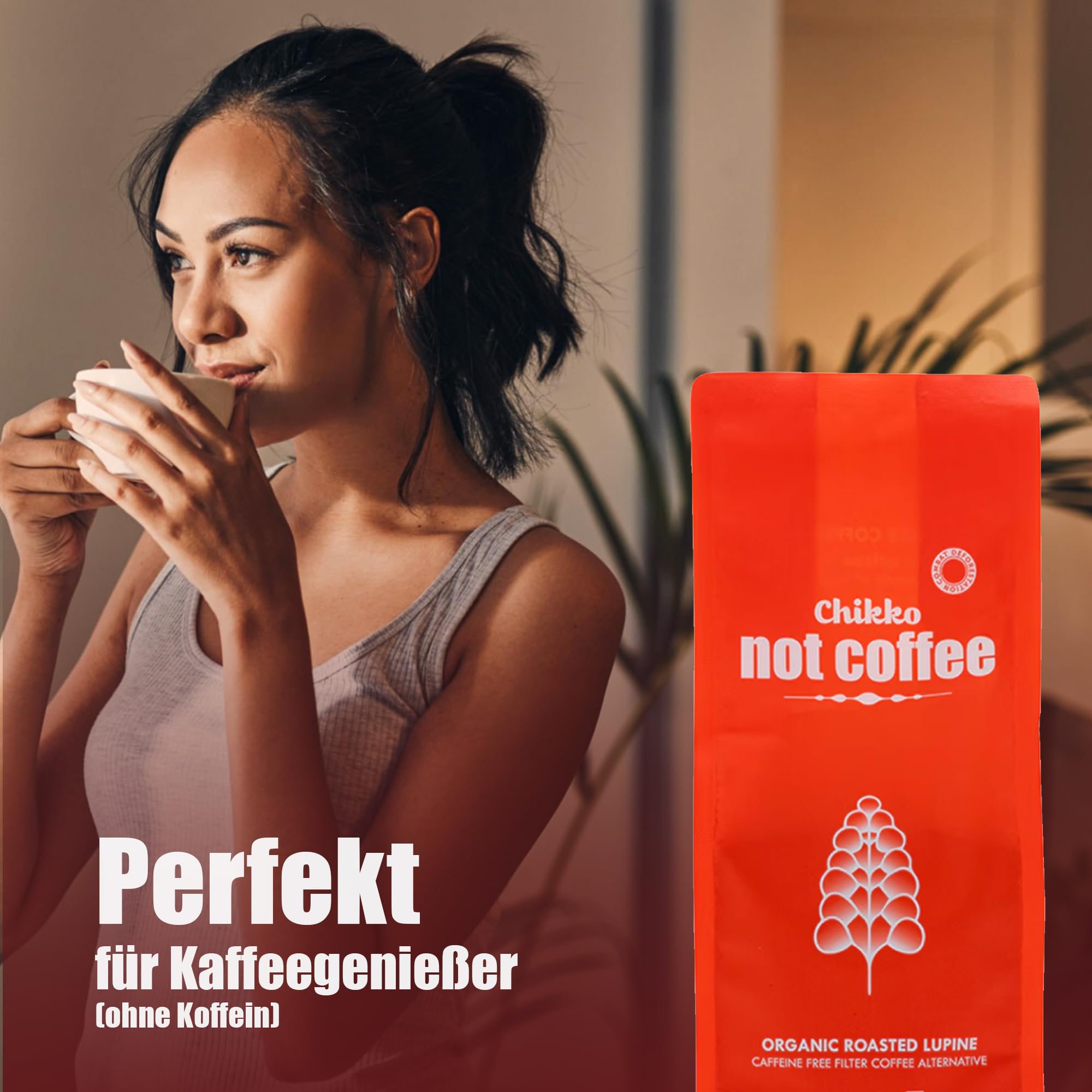 Chikko Not Coffee Lupinenkaffee - 1 x 250g - Bio Geröstete Lupine koffeinfreie Kaffeealternative - Gluten, Nuss und Sojafrei - Frei von Zusatzstoffen und Chemikalien - 100% europäisches Produkt